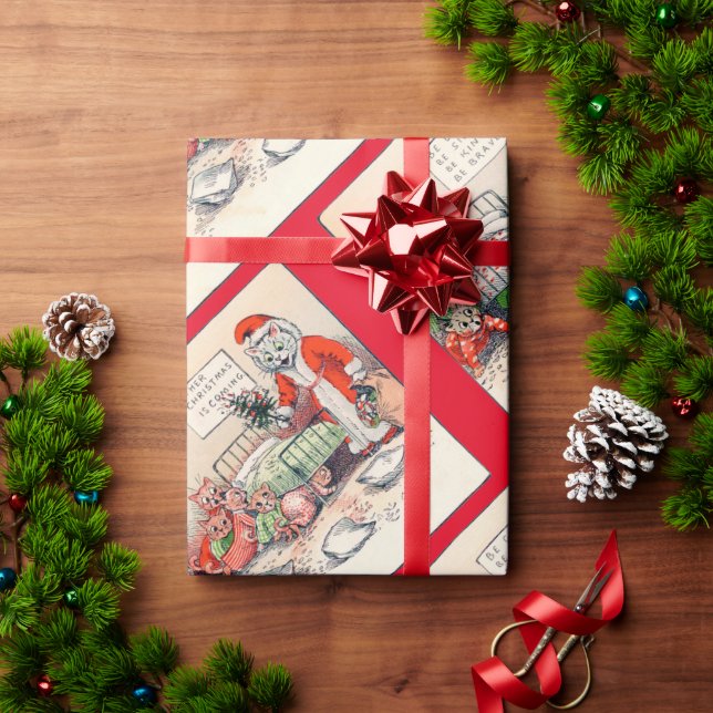 Kittens and Santa Cat, Louis Wain Wrapping Paper (Holiday Gift)