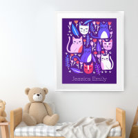 Kittens and Tulips Cute Cats CUSTOM BABY NAME Art