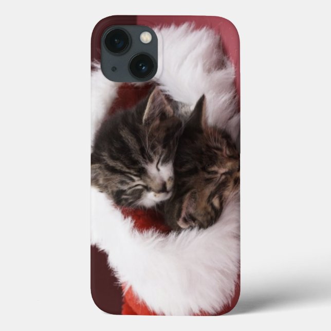 Kittens asleep together in Christmas hat Case-Mate iPhone Case (Back)
