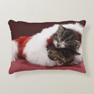 Kittens asleep together in Christmas hat Decorative Cushion