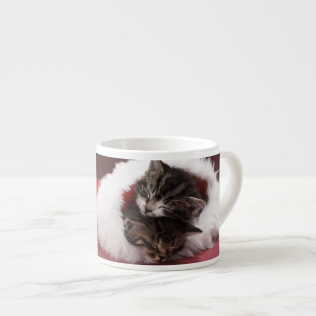 Kittens asleep together in Christmas hat Espresso Cup (Front Right)