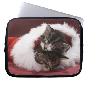 Kittens asleep together in Christmas hat Laptop Sleeve