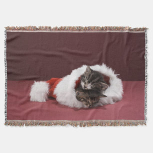 Kittens asleep together in Christmas hat Throw Blanket