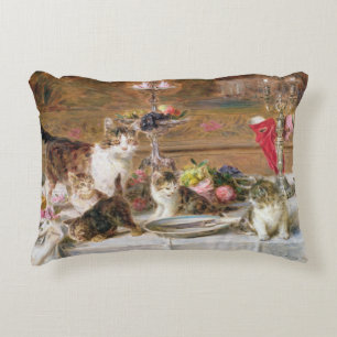Kittens at a banquet, 19th century decorative cushion