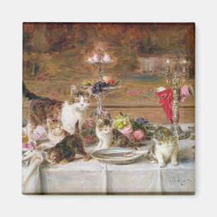 Kittens at a banquet, 19th century magnet