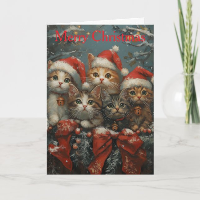 Kittens at Christmas Holiday Card (Front)