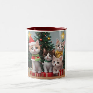 Kittens at Christmas Two-Tone Coffee Mug