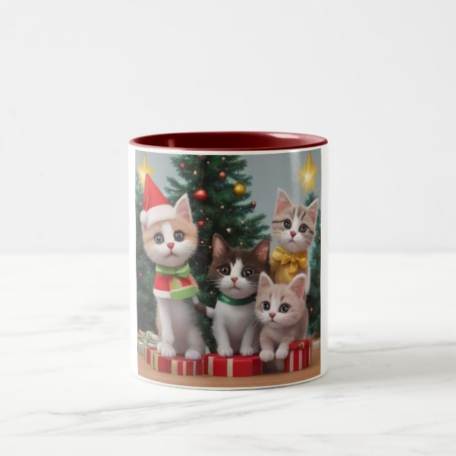 Kittens at Christmas Two-Tone Coffee Mug (Center)