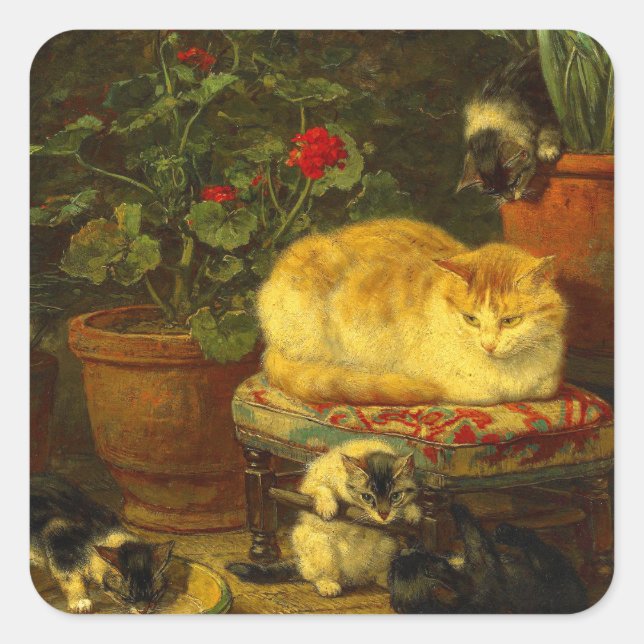 Kittens at Play Square Sticker (Front)