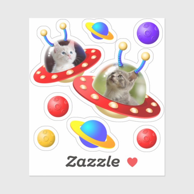 Kittens Cats in UFOs Flying Saucers Cute Aliens (Sheet)