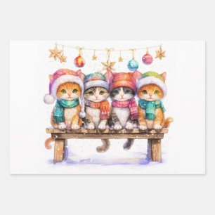 Kittens Celebrating Christmas, cuddly and cute, Wrapping Paper Sheet