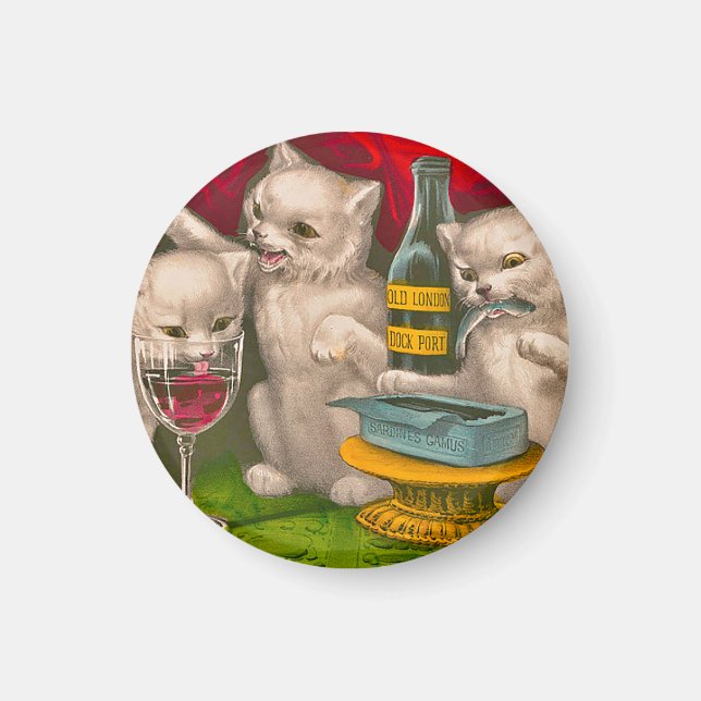 Kittens drinking and eating sardine fish magnet (Front)