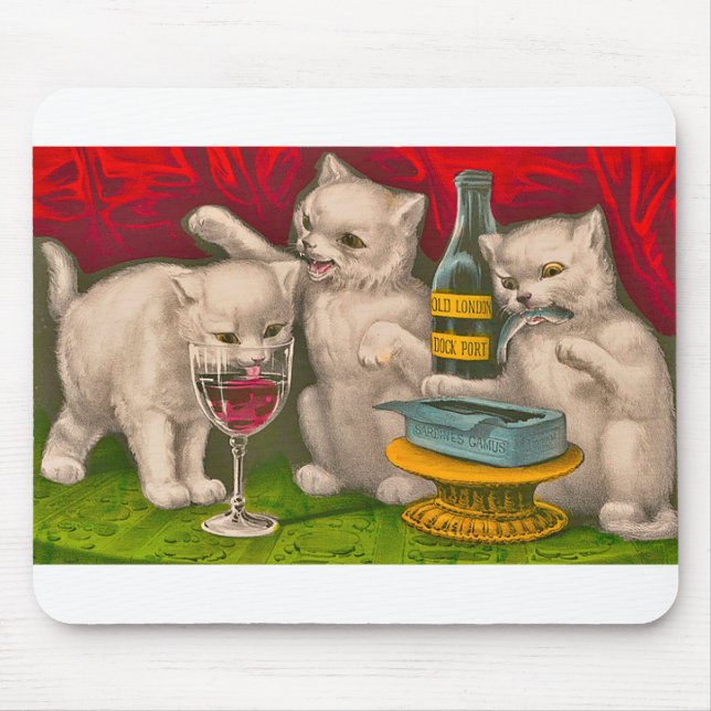 Kittens drinking and eating sardine fish mouse pad (Front)