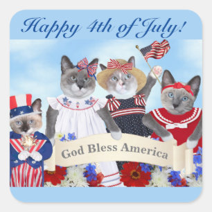 Kittens Fourth of July Square Stickers