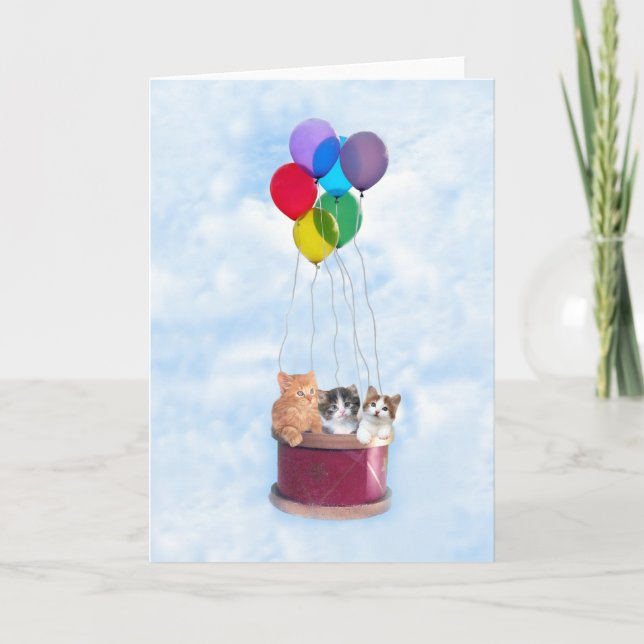 Kittens Hot Air Balloon Greeting Card (Front)
