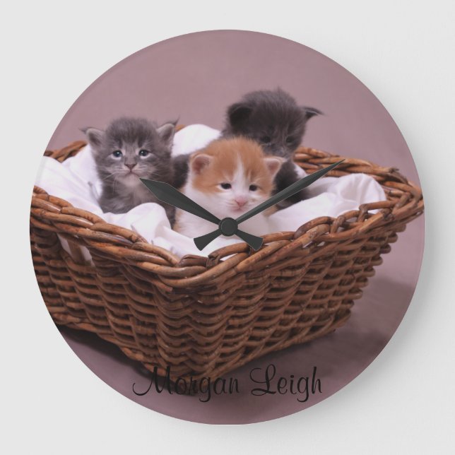 Kittens in a Basket Large Clock (Front)