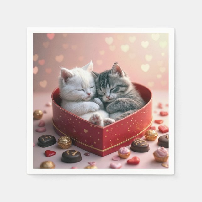 Kittens In a Heart Candy Box Napkin (Front)