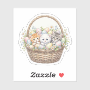 Kittens in Easter Basket Watercolor Floral Sticker