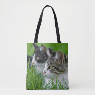 kittens in grass tote bag