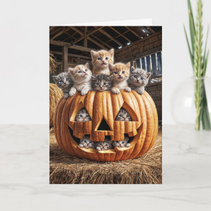 Kittens In Halloween Pumpkin Card