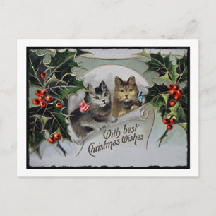 Kittens in Holly Christmas Holiday Postcard