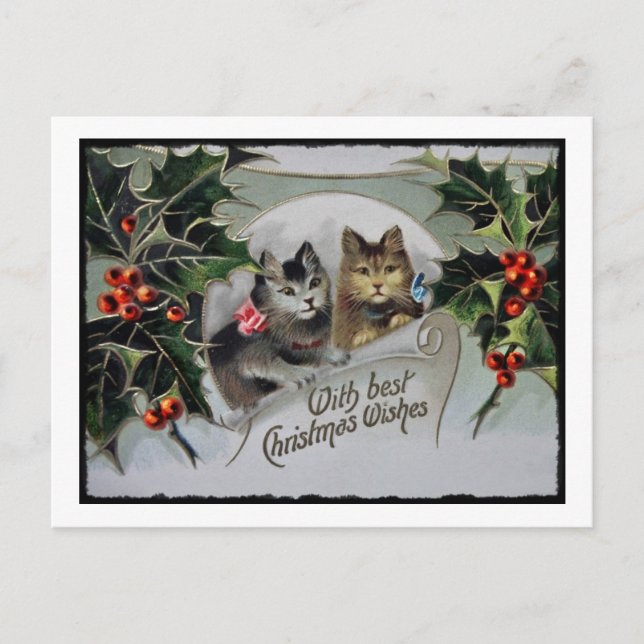 Kittens in Holly Christmas Holiday Postcard (Front)