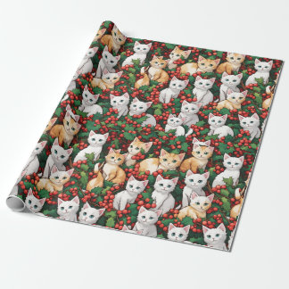Kittens in Holly Christmas  Wrapping Paper