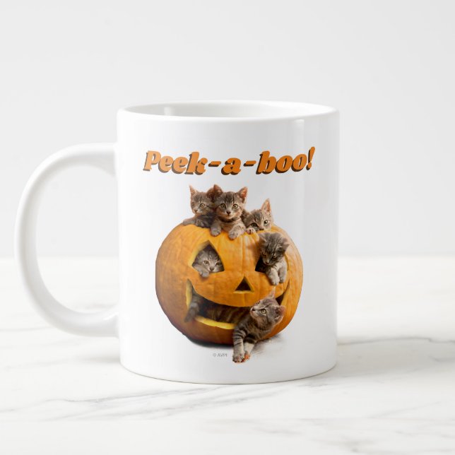 Kittens in Jack-o-Lantern Large Coffee Mug (Left)
