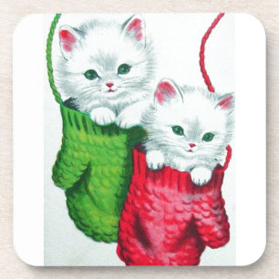 Kittens in Mittens Merry Christmas Coaster