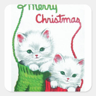Kittens in Mittens Merry Christmas Square Sticker