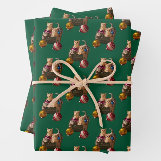 Kittens in Ornament Box Wrapping Paper Sheet (In situ)