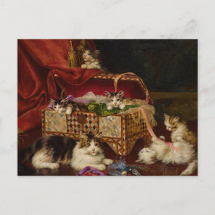 Kittens in Sewing Basket Jules Leroy Postcard