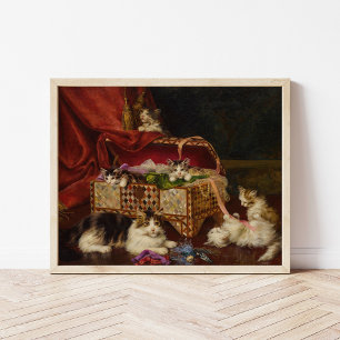 Kittens in Sewing Basket   Jules Leroy Poster