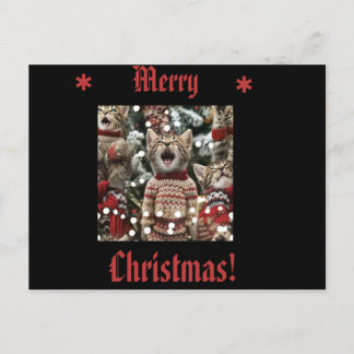 Kittens In Sweaters Singing O' Christmas Tree 3 Holiday Postcard