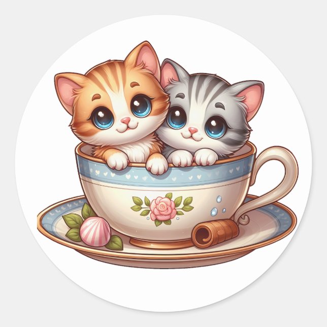 Kittens in Tea cup Stickers (Front)