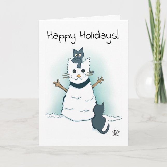 Kittens making Snow Cat Happy Holidays Christmas Card (Front)