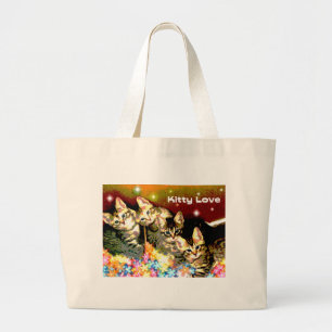 Kittens on a Bed of Flowers Large Tote Bag