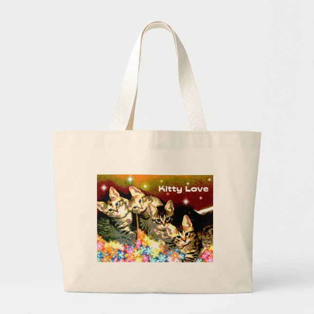 Kittens on a Bed of Flowers Large Tote Bag (Front)