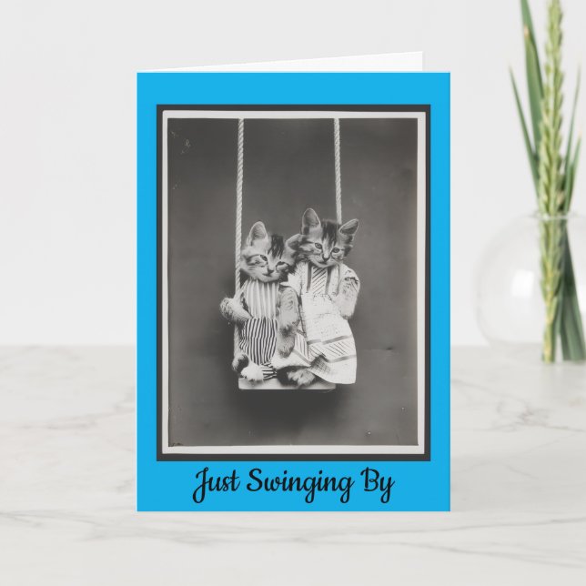 Kittens On A Swing Hello Greeting Card (Front)