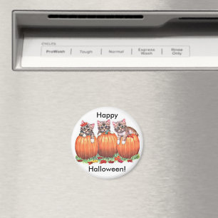 Kittens on Pumpkins for Halloween Button Magnet