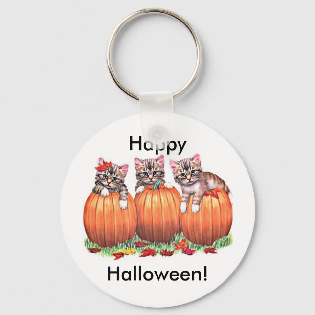 Kittens on Pumpkins for Halloween Key Ring (Front)