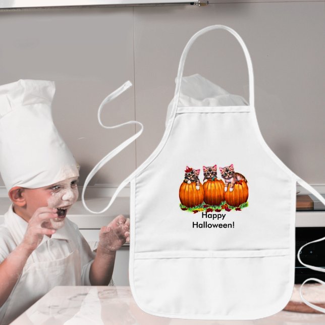 Kittens on Pumpkins for Halloween Kids Apron (Kittens on Pumpkins for Halloween Kids' Apron)