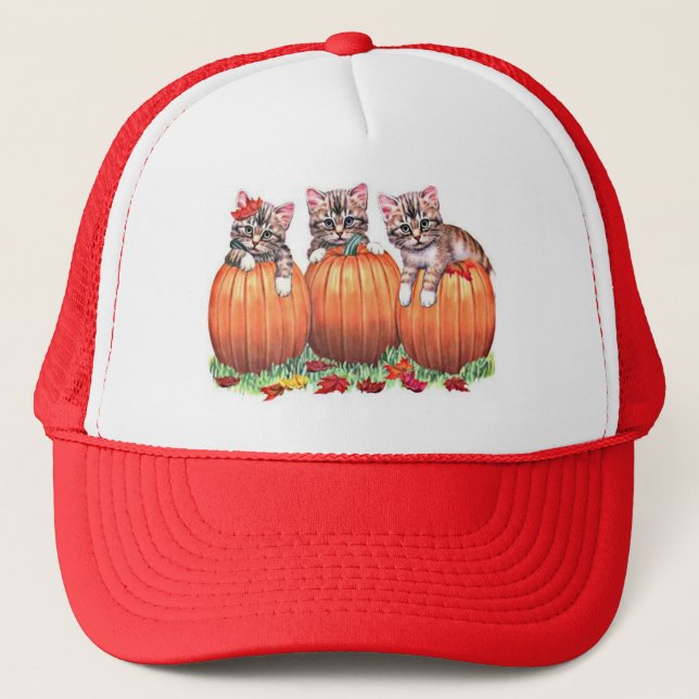 Kittens on Pumpkins for Halloween Trucker Hat (Front)