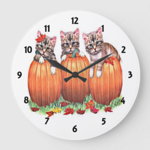 Kittens on Pumpkins Wall Clock