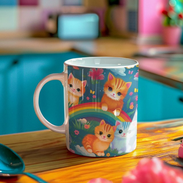 Kittens on Rainbows Sweet Cats in Flower Garden Coffee Mug (Creator Uploaded)