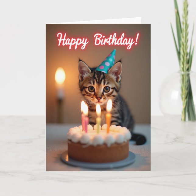 Kittens Party Hat Birthday Card (Front)