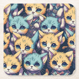 Kittens pattern square paper coaster