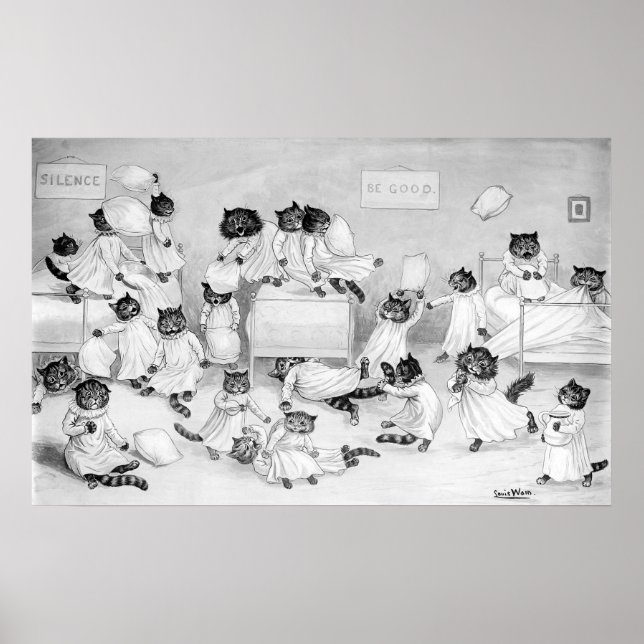 Kittens Pillow Fight, Louis Wain Poster (Front)