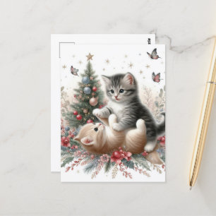 Kittens Playful Christmas Postcard