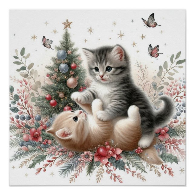 Kittens Playful Christmas Poster (Front)